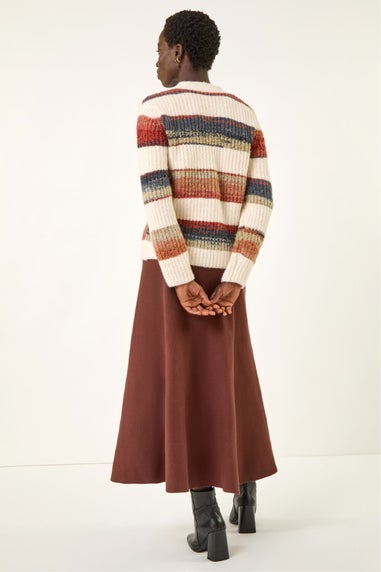 Roman Ivory Stripe Buttoned Knit Cardigan