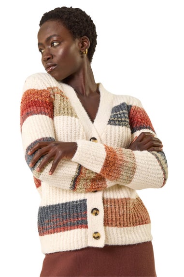 Roman Ivory Stripe Buttoned Knit Cardigan