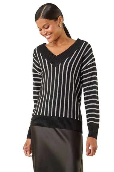 Roman Black Metallic Stripe Knit Jumper