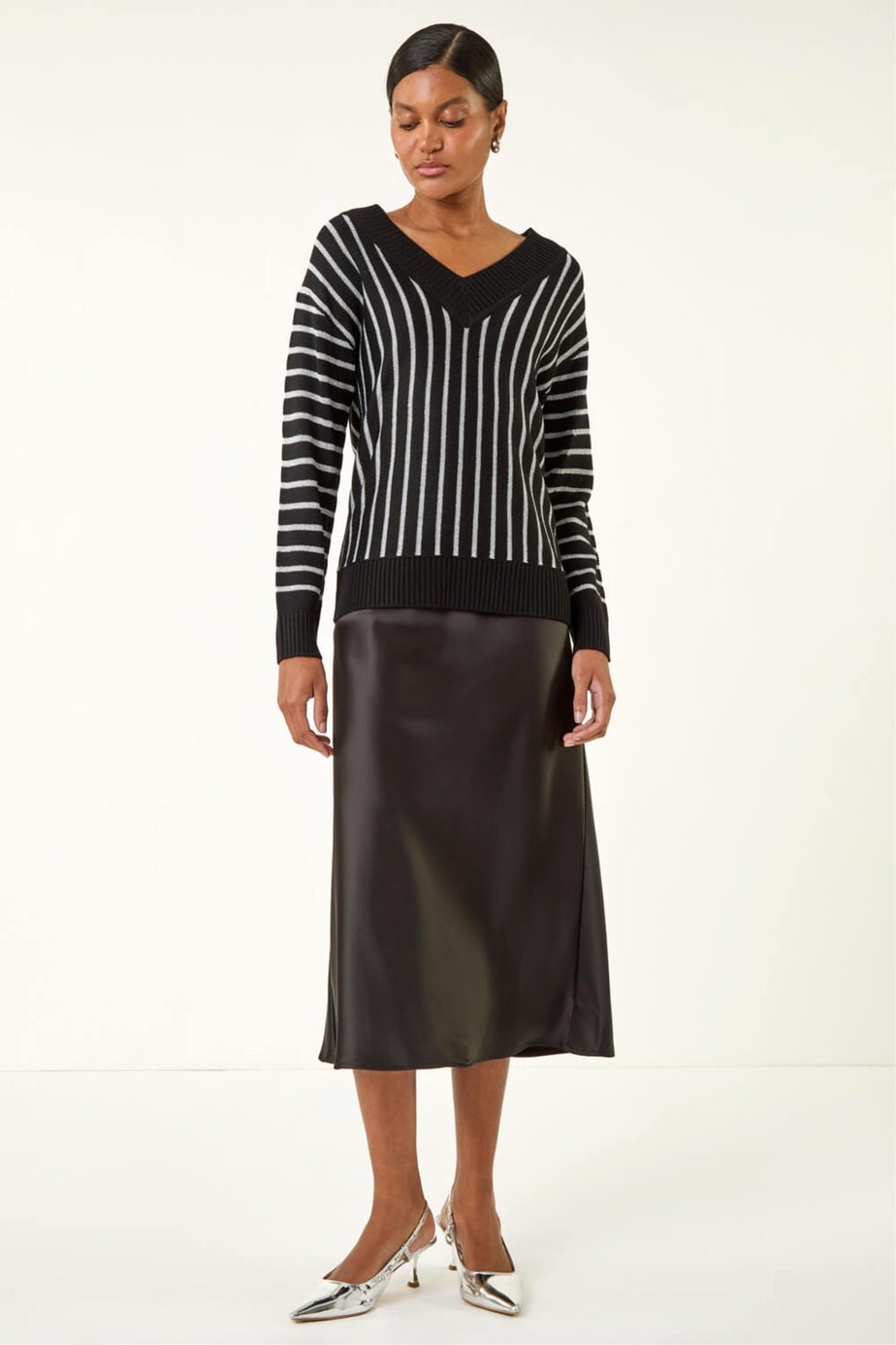 Roman Black Metallic Stripe Knit Jumper