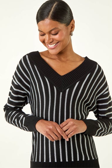 Roman Black Metallic Stripe Knit Jumper