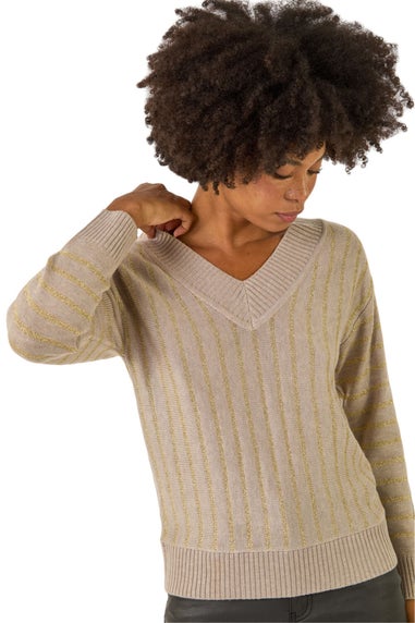 Roman Stone Metallic Stripe Knit Jumper