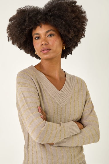 Roman Stone Metallic Stripe Knit Jumper