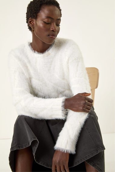 Roman Ivory Fluffy Stripe Knit Jumper