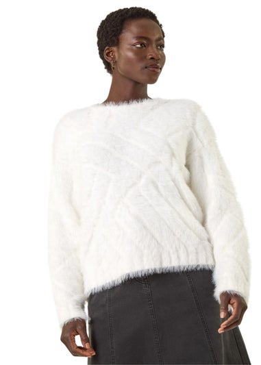 Roman Ivory Fluffy Stripe Knit Jumper