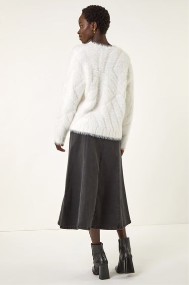 Roman Ivory Fluffy Stripe Knit Jumper