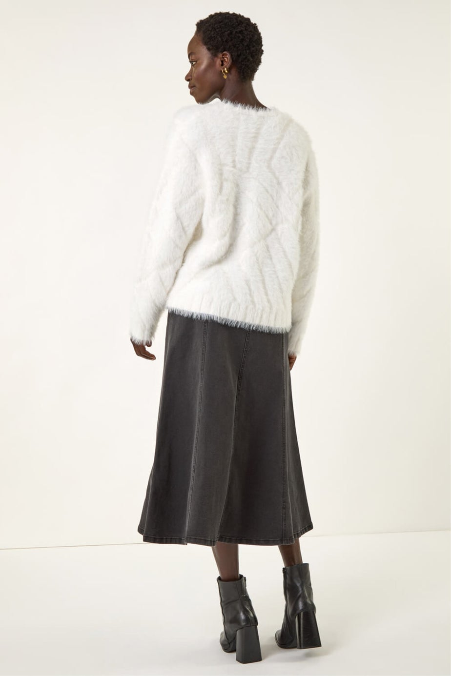 Roman Ivory Fluffy Stripe Knit Jumper