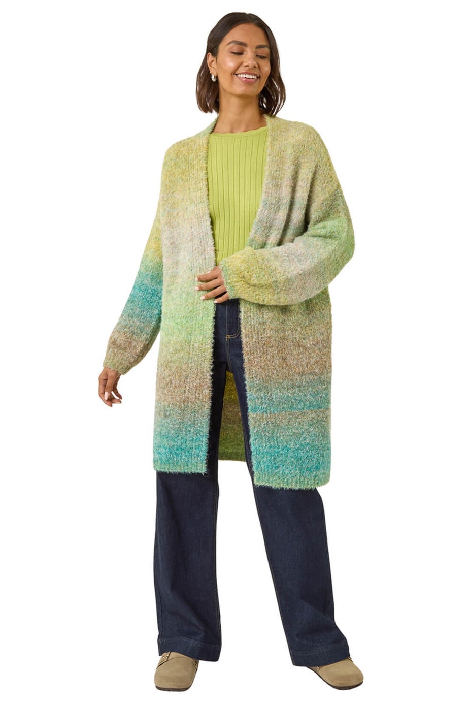 Roman Green Ombre Longline Knit Cardigan