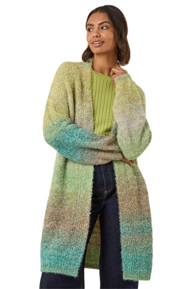 Roman Green Ombre Longline Knit Cardigan