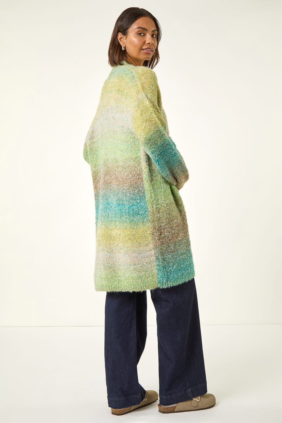 Roman Green Ombre Longline Knit Cardigan