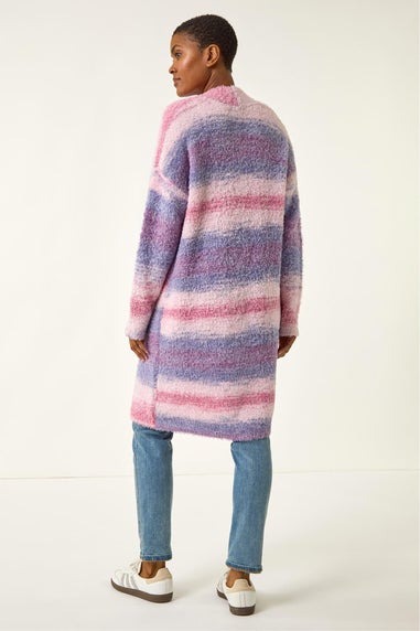 Roman Pink Fluffy Stripe Longline Cardigan