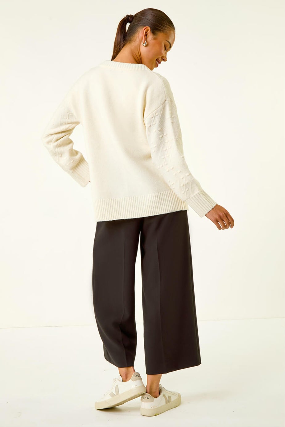 Roman Ivory Petite Tie Front Knit Cardigan