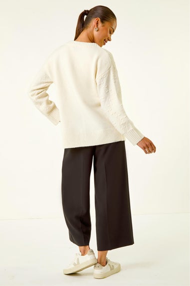 Roman Ivory Petite Tie Front Knit Cardigan