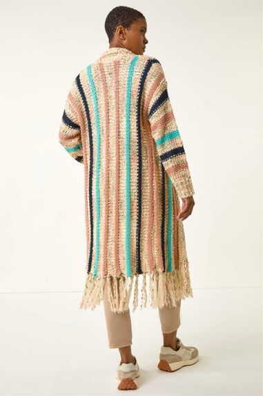 Roman Natural Pattern Fringe Detail Cardigan