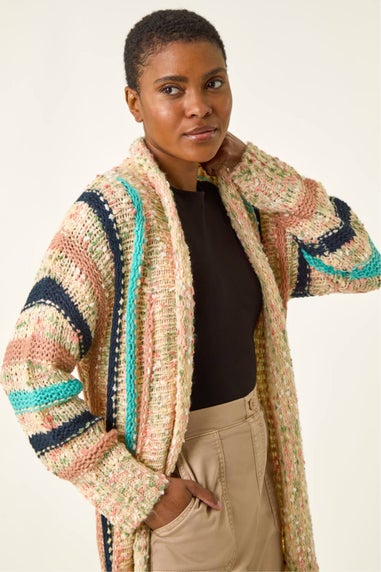 Roman Natural Pattern Fringe Detail Cardigan