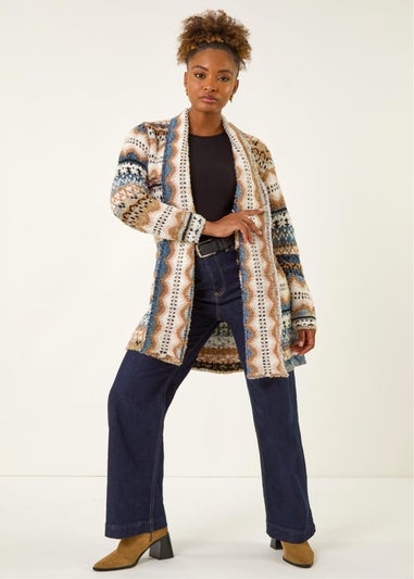 Roman Beige Boucle Jacquard Knitted Cardigan