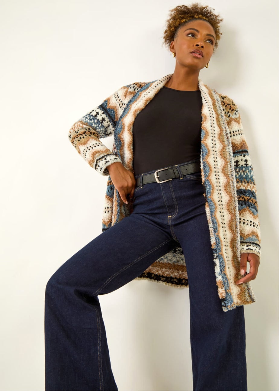 Roman Beige Boucle Jacquard Knitted Cardigan