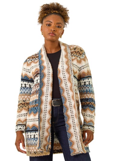 Roman Beige Boucle Jacquard Knitted Cardigan