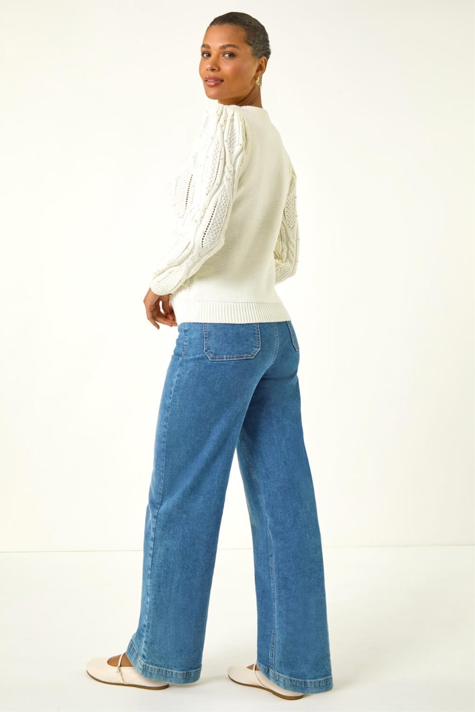 Roman Ivory Pearl Cable Knit Jumper