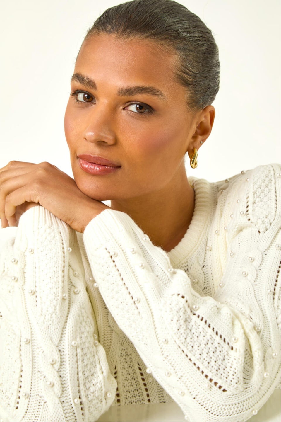 Roman Ivory Pearl Cable Knit Jumper