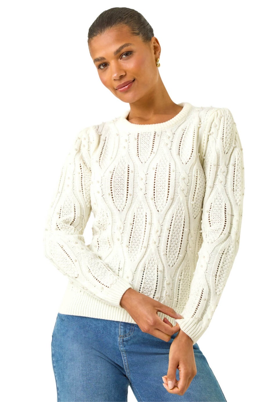 Roman Ivory Pearl Cable Knit Jumper