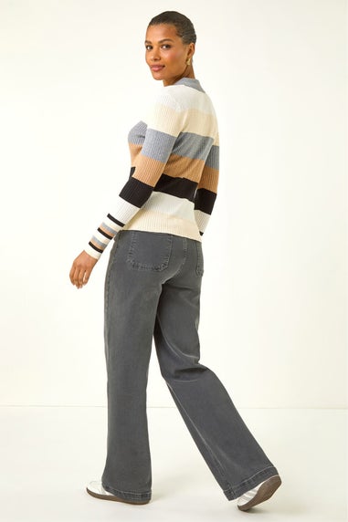 Roman Ivory Stripe Collar Buttoned Knit