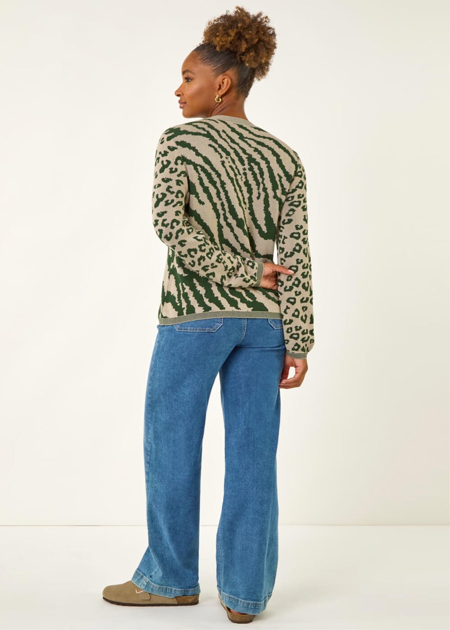 Roman Khaki Embellished Animal Knit Jumper