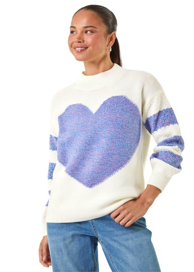 Roman Blue Petite Colour Block Heart Knit Jumper