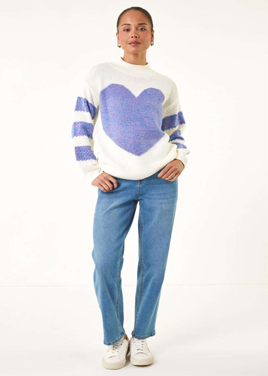 Roman Blue Petite Colour Block Heart Knit Jumper
