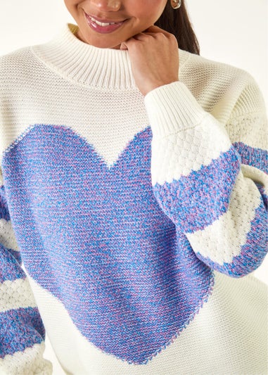 Roman Blue Petite Colour Block Heart Knit Jumper