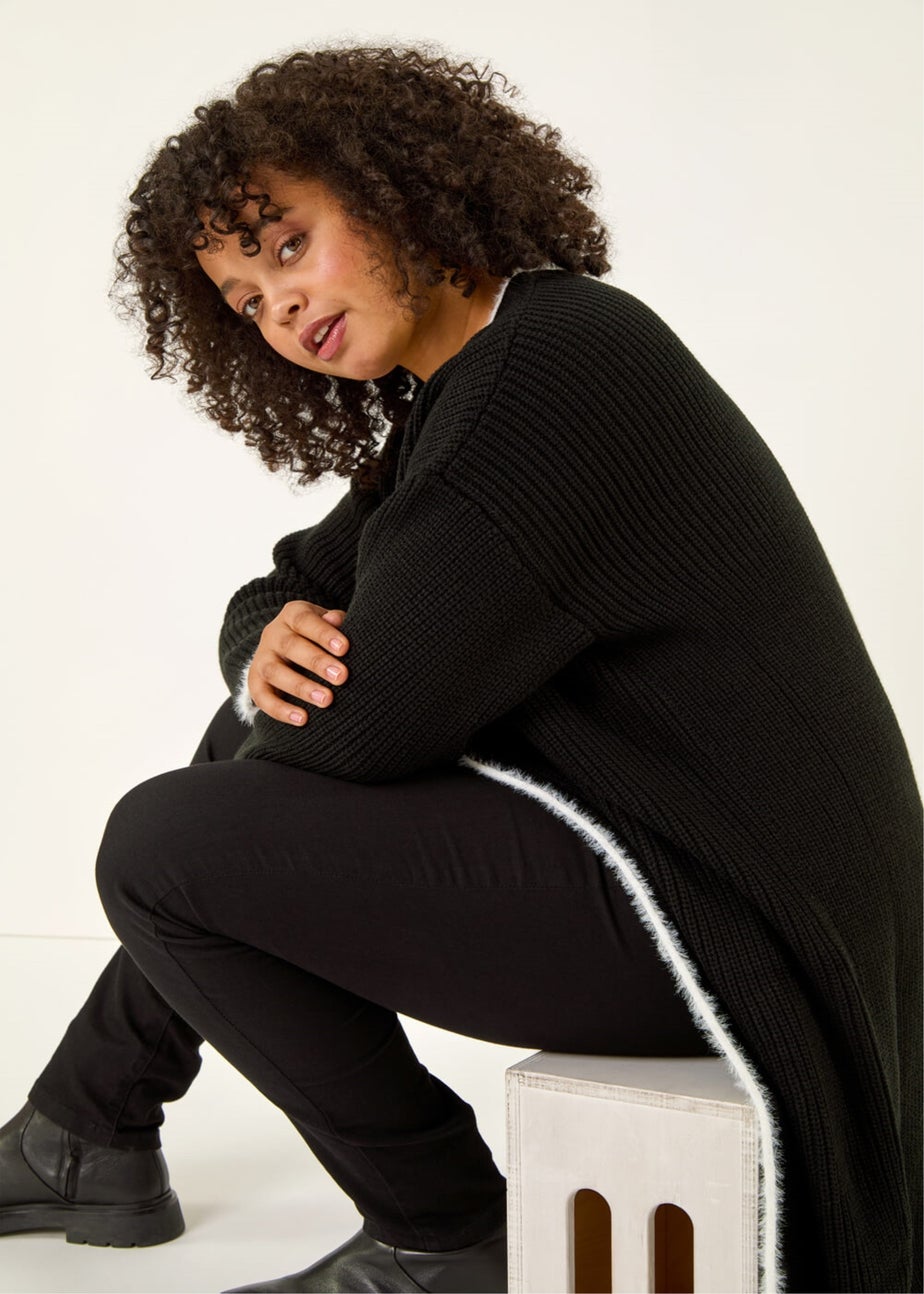 Roman Black Curve Longline Knit Cardigan