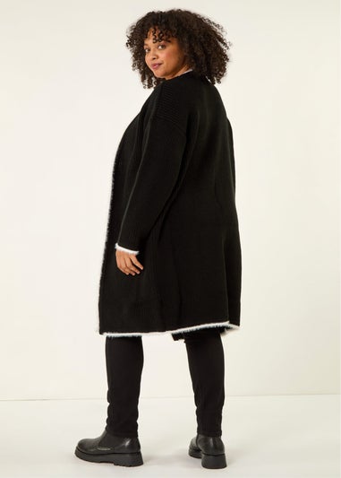 Roman Black Curve Longline Knit Cardigan