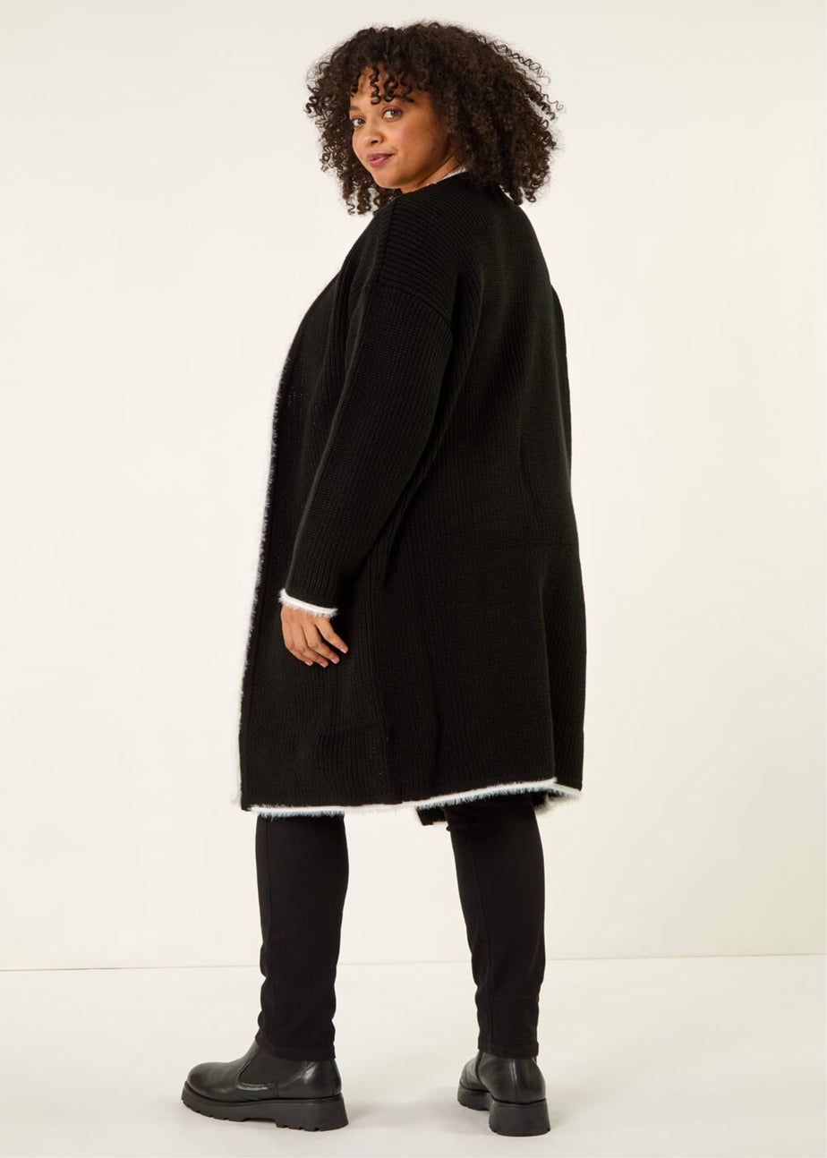 Roman Black Curve Longline Knit Cardigan