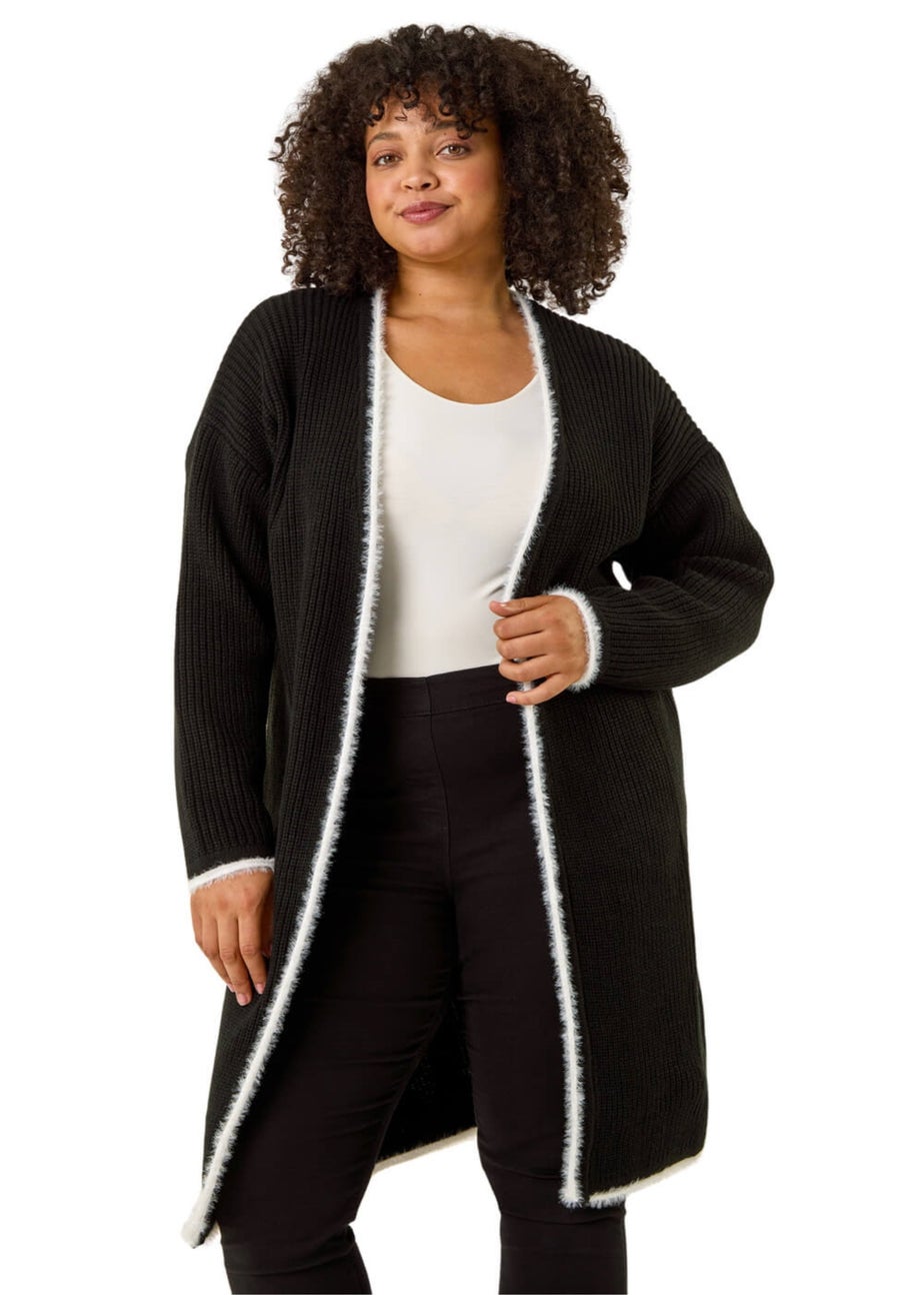 Roman Black Curve Longline Knit Cardigan