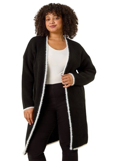 Roman Black Curve Longline Knit Cardigan