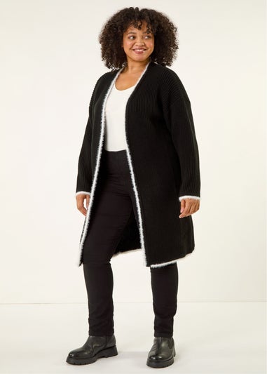 Roman Black Curve Longline Knit Cardigan