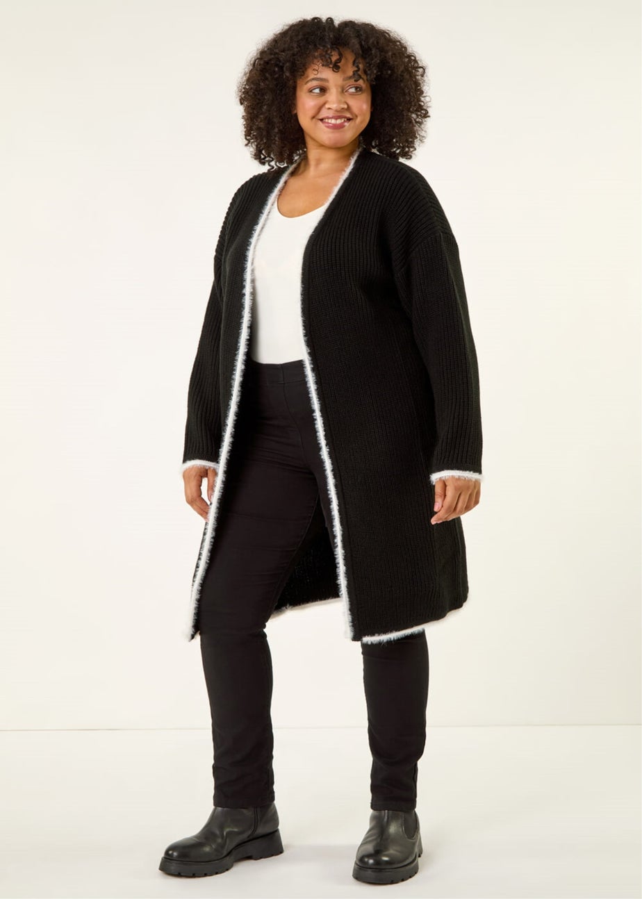 Roman Black Curve Longline Knit Cardigan