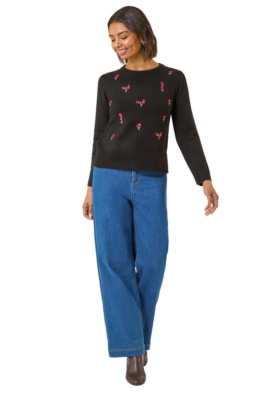 Roman Black Floral Embroidered Knit Jumper