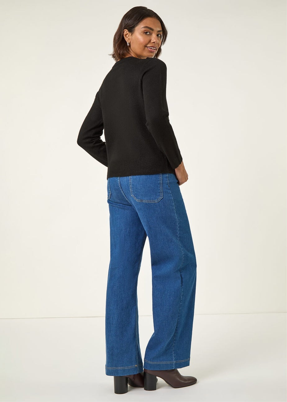 Roman Black Floral Embroidered Knit Jumper