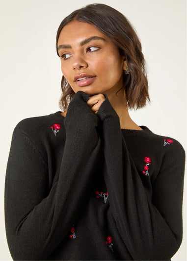 Roman Black Floral Embroidered Knit Jumper
