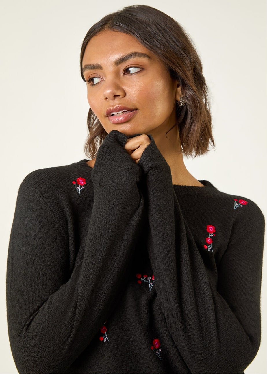 Roman Black Floral Embroidered Knit Jumper