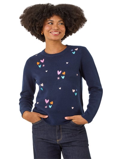 Roman Navy Heart Embroidery Knit Jumper