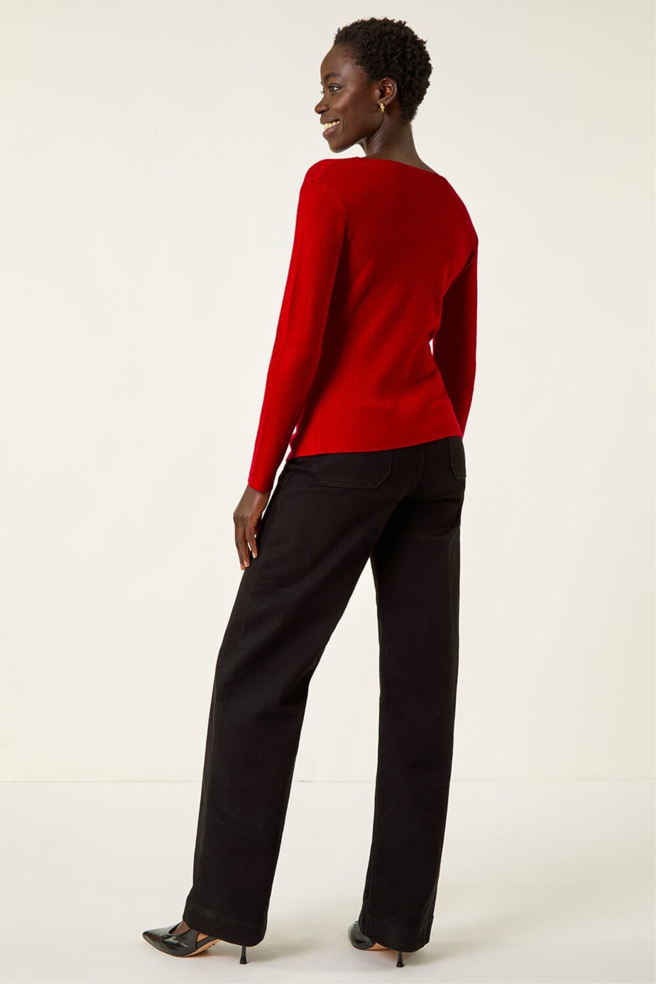 Roman Red Rose Front Knit Top