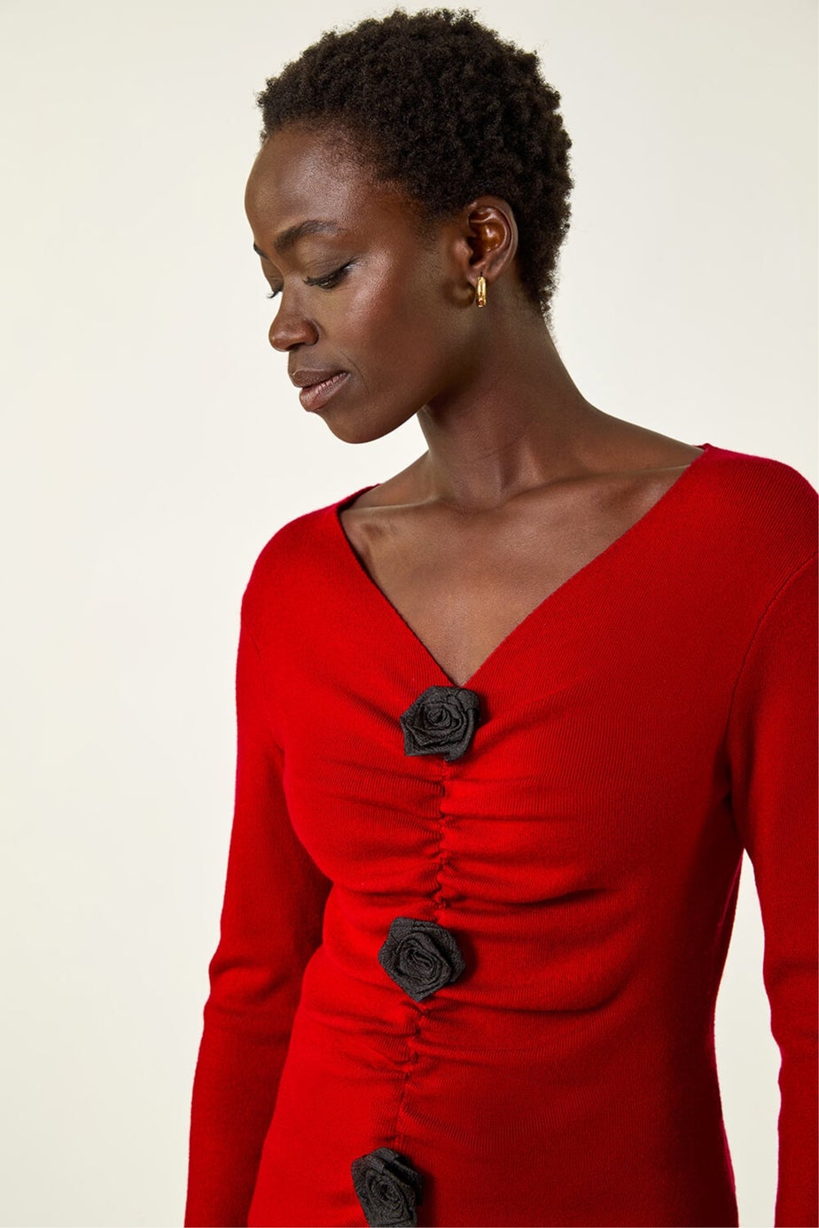 Roman Red Rose Front Knit Top