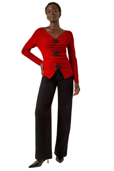 Roman Red Rose Front Knit Top