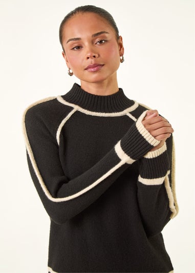 Roman Black Petite Contrast Ribbed Knit Jumper
