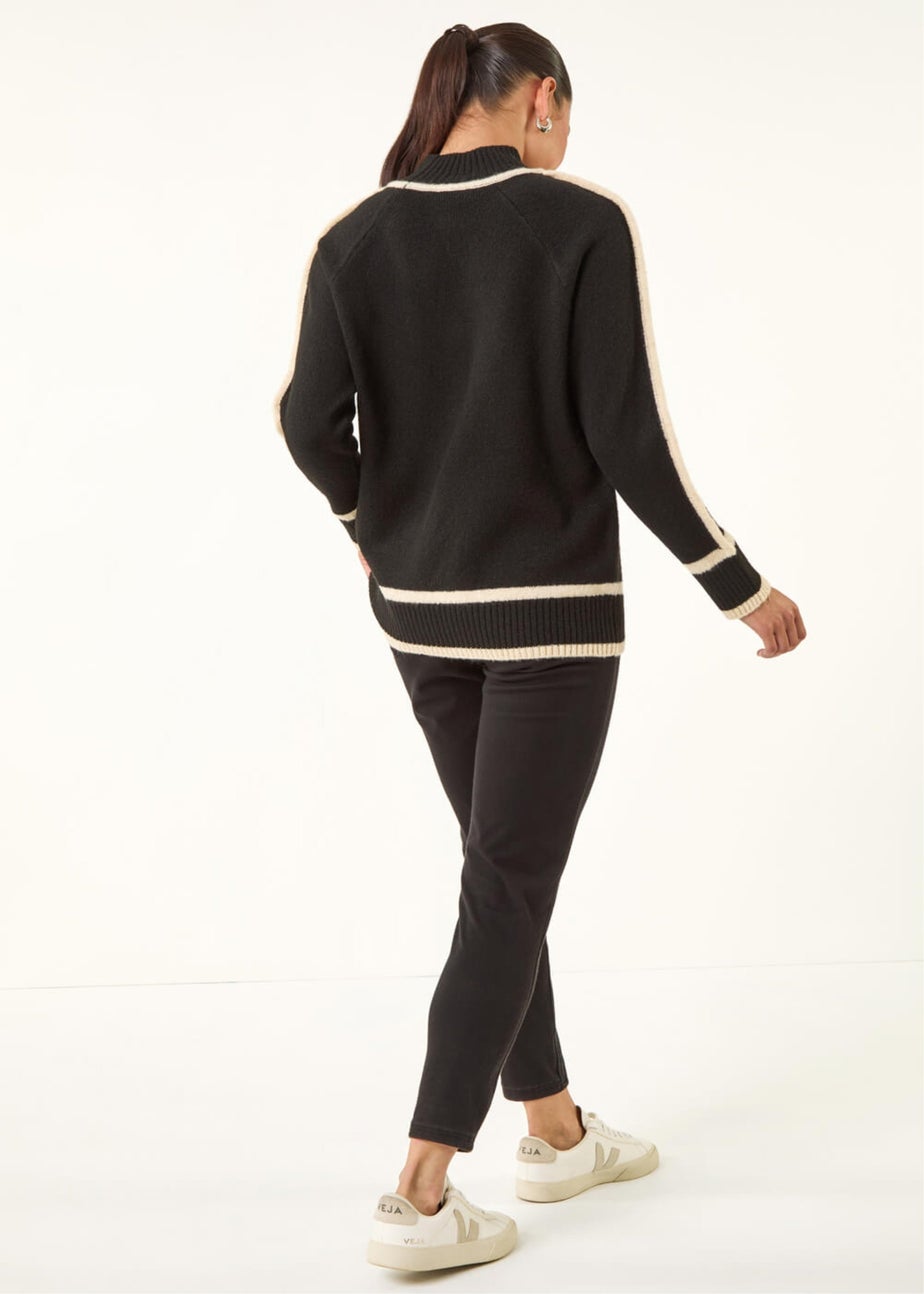 Roman Black Petite Contrast Ribbed Knit Jumper