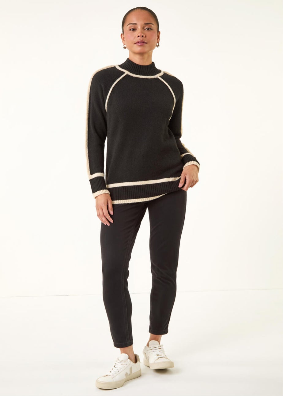 Roman Black Petite Contrast Ribbed Knit Jumper