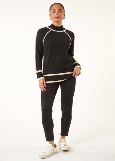 Roman Black Petite Contrast Ribbed Knit Jumper