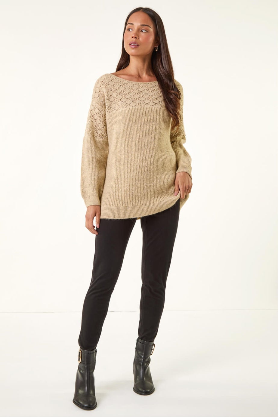 Roman Stone Petite Metallic Contrast Knit Jumper